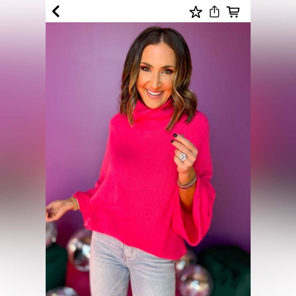 JODIFL Pink Dolman 3/4 sleeve turtleneck neck sweater in Large